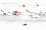 新中式山水天地人和背景墙