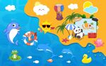 夏日卡通游泳沙滩背景墙
