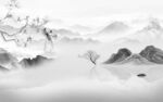 花鸟 灰色山水框画 TIF分层