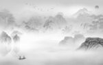 爆款 客厅灰山水画 tif分层