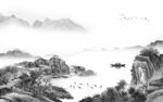 中式客厅灰山水画 tif分层