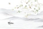 中式工笔花鸟背景墙
