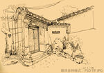 线描老宅画