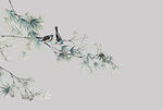 手绘竹子花鸟图