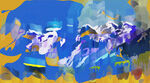 雪山油画