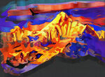 雪山油画