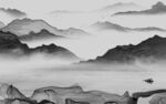 客厅 山水灰色墙画 tif分层