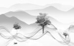 意境 山水灰色墙画 tif分层