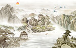 国画中式现代墙画 TiF分层