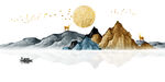 装饰画 新中式山水画 麋鹿