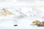 简约新中式江南山水背景墙
