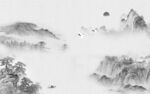 中国风墙画灰色山水 TiF分层