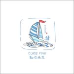 矢量手绘海浪帆船班服图案设计