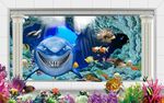 海底世界鲨鱼背景墙