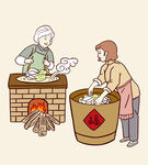 东北酸菜制作加工卡通插画