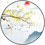 圆形水墨山水画