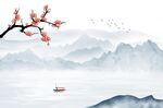 梅花山水背景墙