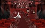 酒红色婚礼舞台背景设计效果图