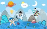 卡通太空儿童房背景墙