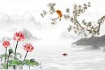 荷花山水背景墙