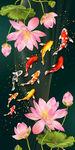荷花九鱼图晶瓷画玄关装饰画