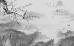 别墅 山水灰色墙画 TIf分层