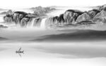 中式山水灰色墙画 TIf分层