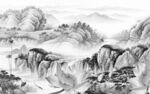 高档山水灰色墙画 TIf分层