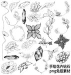 黑白手绘花卉钻石