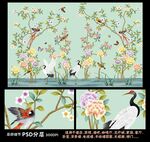 高清大型壁画手绘花鸟壁纸