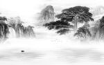 背景墙山水灰色墙画 Tif分层