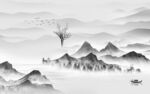水墨山水灰色墙画 Tif分层
