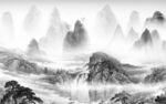 大气山水灰色墙画 Tif分层