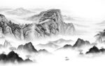 高端 山水灰色墙画 Tif分层