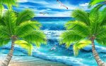 沙滩冲浪背景墙