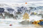 高山流水新中式山水背景墙