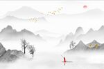 简约现代新中式山水背景墙