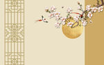 轻奢新中式玉兰花鸟电视背景墙