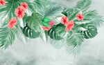 北欧热带植物背景墙