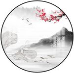 新中式圆形山水画