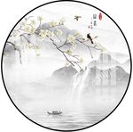 新中式水墨圆形山水画