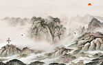 新款 意境山水墙画 tif分层