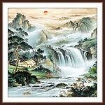富水长流国画山水办公室装饰画