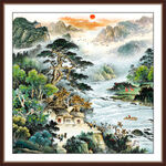源远流长国画山水风景客厅装饰画