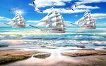 海滩一帆风顺背景墙