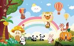 卡通树林儿童房背景墙图片