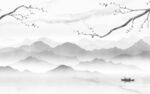中国风灰色简约山水 Tif分层
