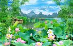 荷花流水生财背景墙