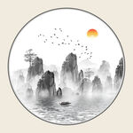 圆形意境山水画  