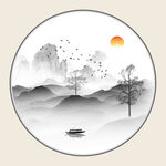 圆形意境山水画  